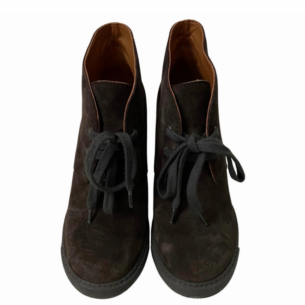 See by Chloe Boots Womens EU 36 US 6 Brown Suede Ankle Wedge Booties Lace Up